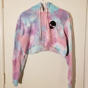 Hot Topic Black Matter Tie Dye Alien Cropped Hoodie